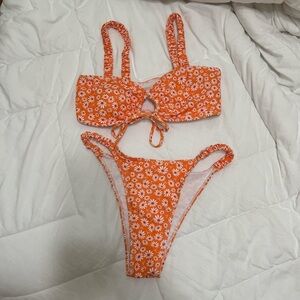 Orange flower pattern bikini